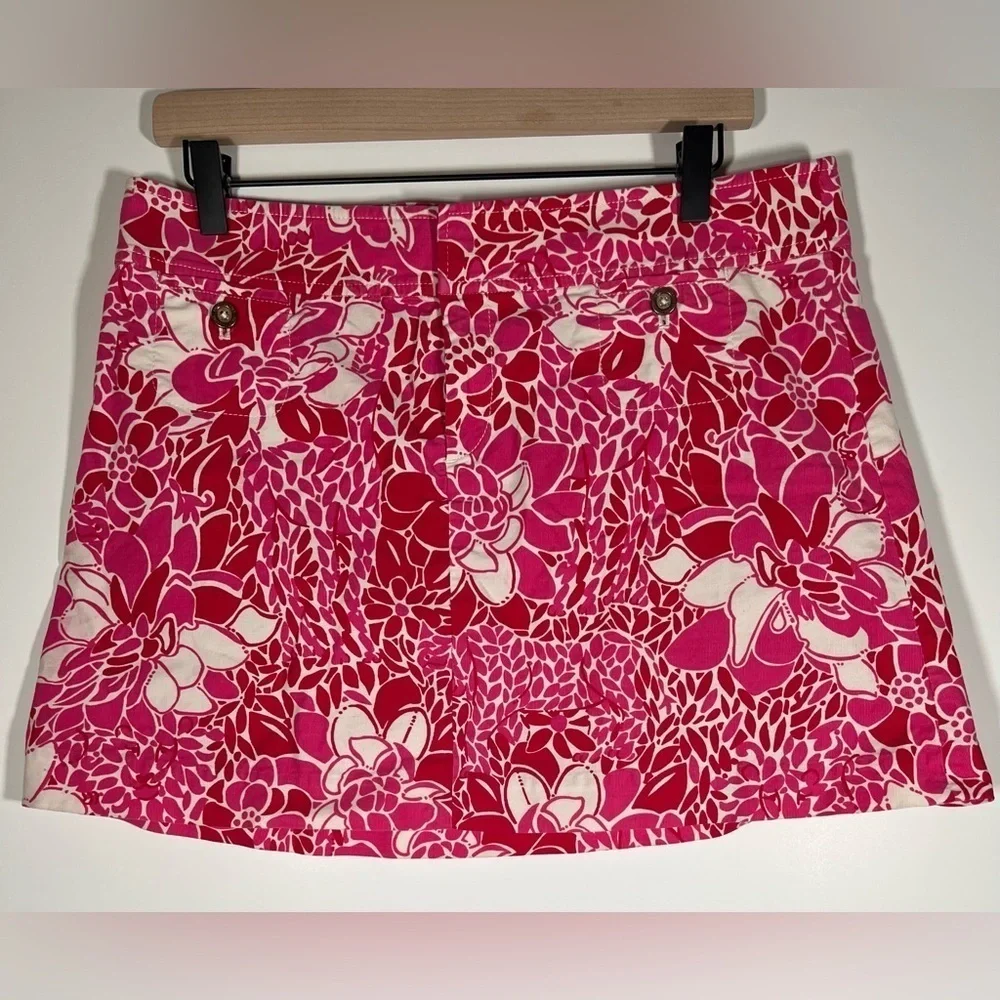 Vintage 90s Lilly Pulitzer pink white floral corduroy mini skirt sz 8 preppy